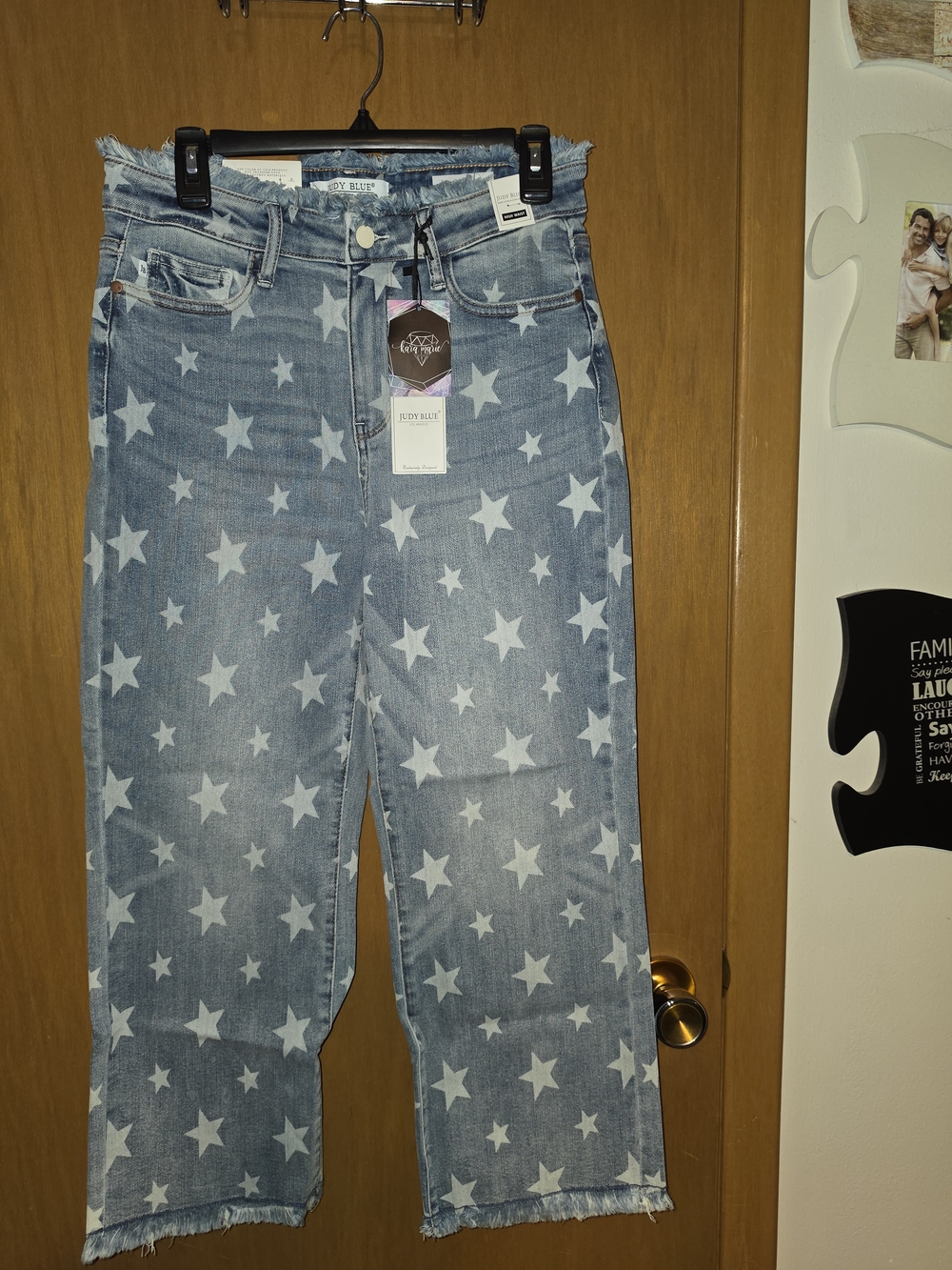 Judy Blue Light Blue Star Print Cropped Wide Leg Jeans